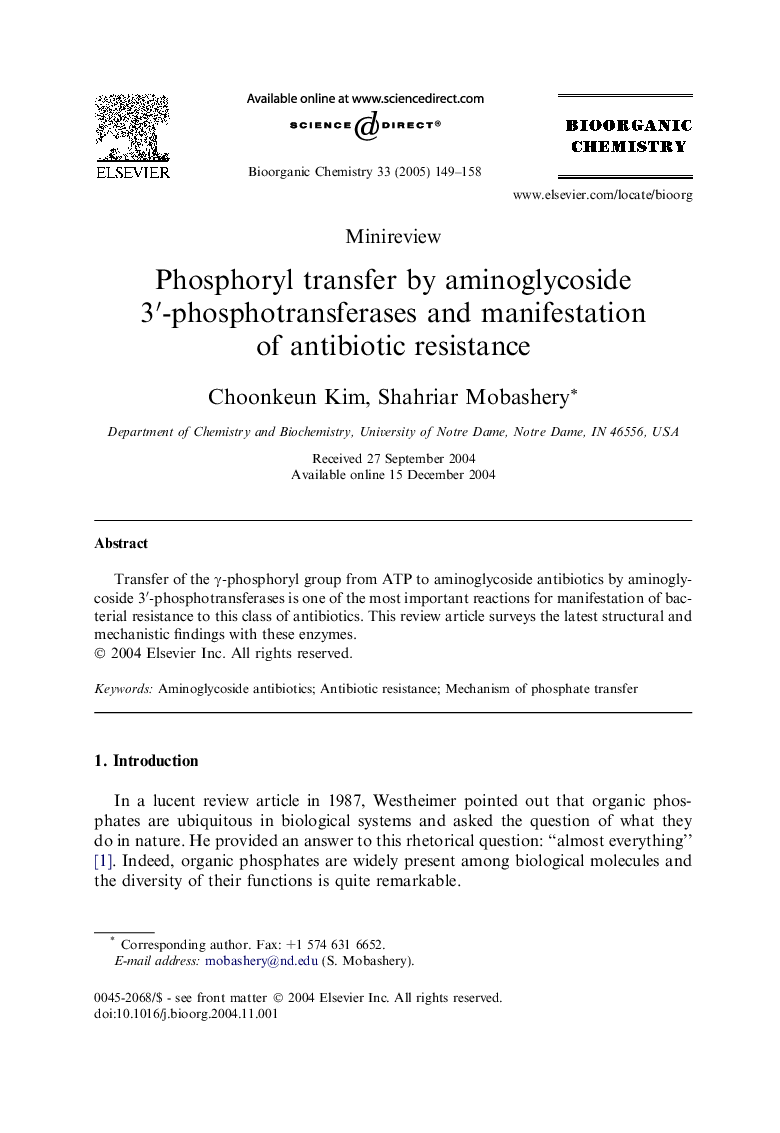 Phosphoryl transfer by aminoglycoside 3â²-phosphotransferases and manifestation of antibiotic resistance