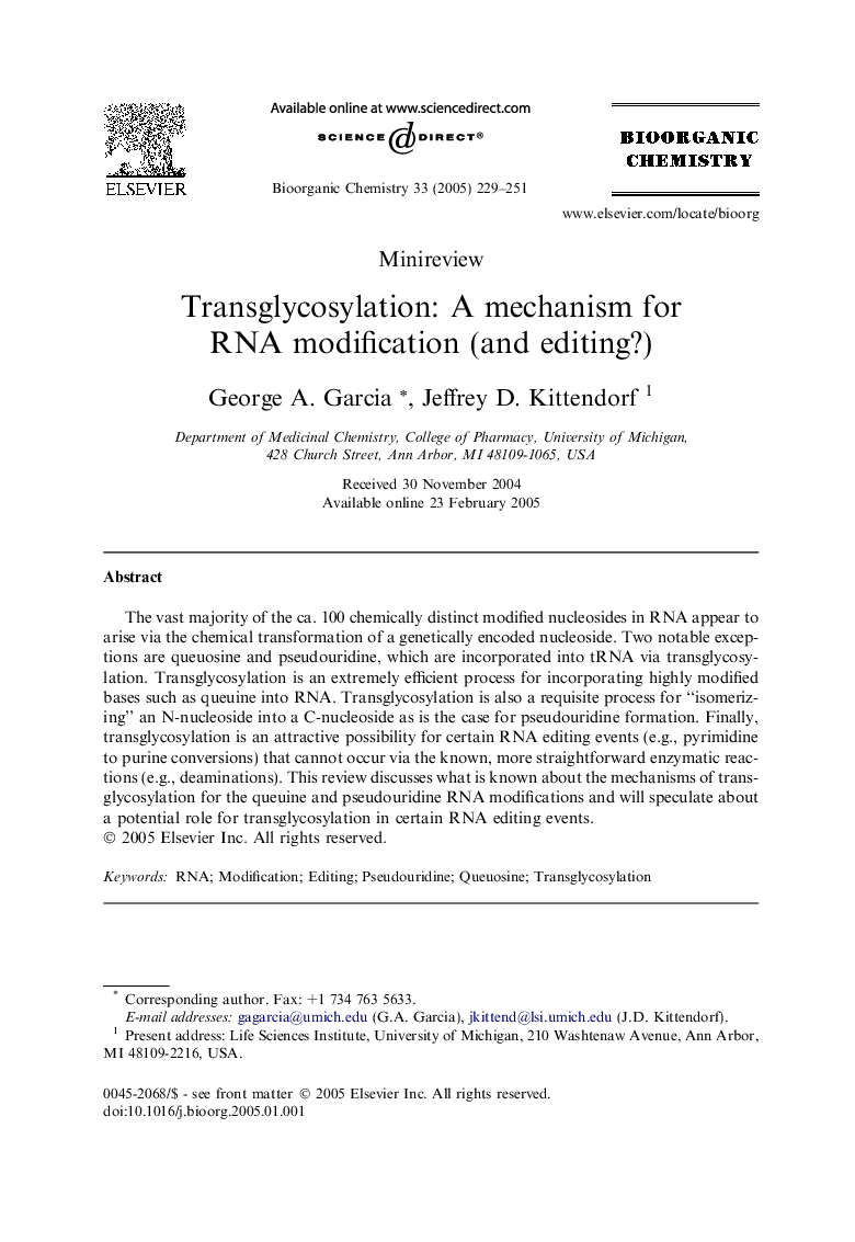 Transglycosylation: A mechanism for RNA modification (and editing?)