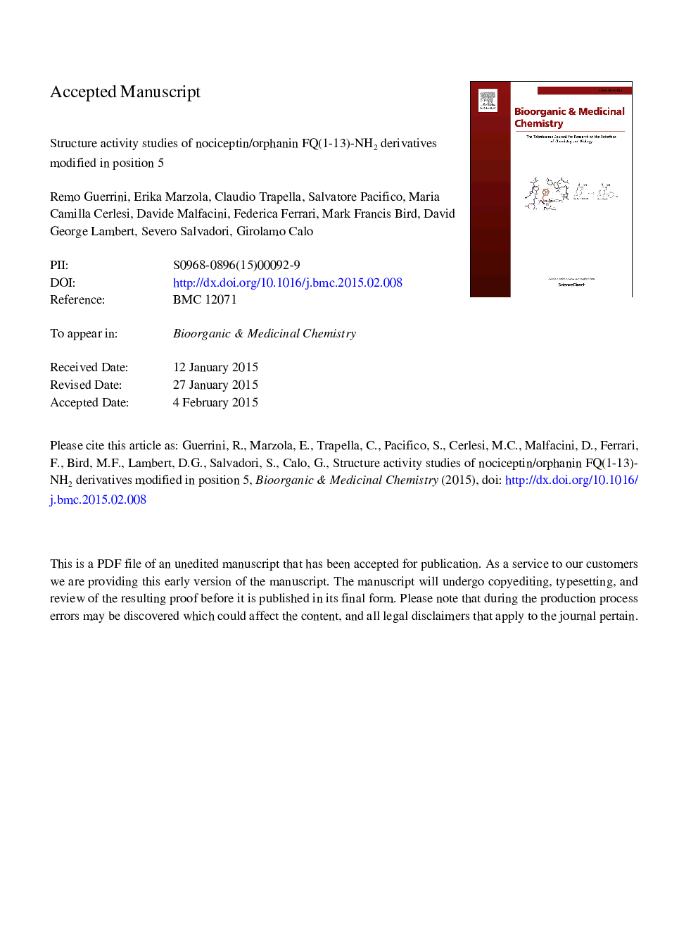 Structure activity studies of nociceptin/orphanin FQ(1-13)-NH2 derivatives modified in position 5