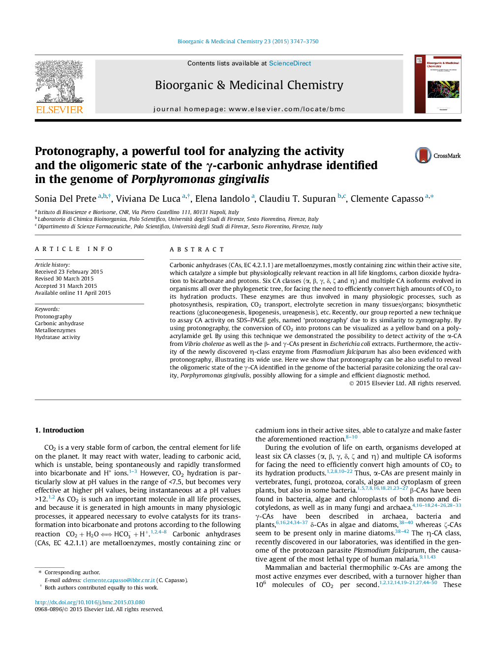 Protonography, a powerful tool for analyzing the activity and the oligomeric state of the Î³-carbonic anhydrase identified in the genome of Porphyromonas gingivalis