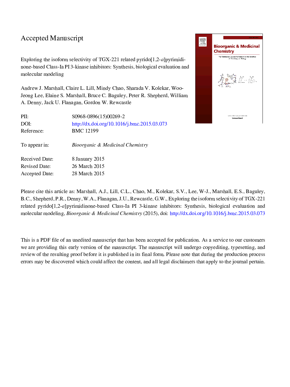 Exploring the isoform selectivity of TGX-221 related pyrido[1,2-a]pyrimidinone-based Class IA PI 3-kinase inhibitors: Synthesis, biological evaluation and molecular modelling