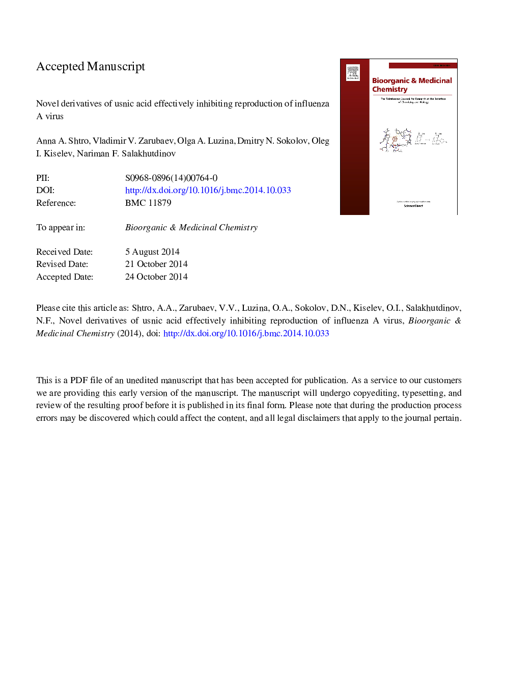 Novel derivatives of usnic acid effectively inhibiting reproduction of influenza A virus