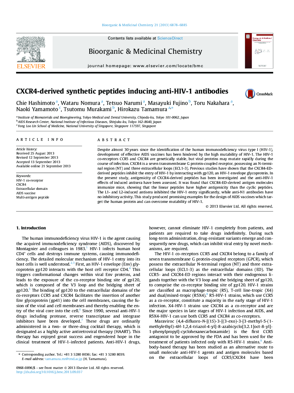 CXCR4-derived synthetic peptides inducing anti-HIV-1 antibodies