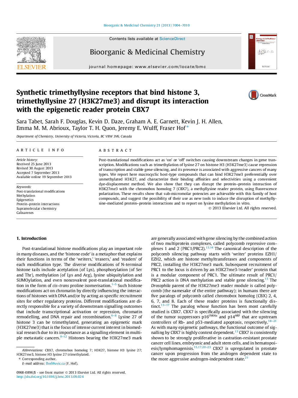 Synthetic trimethyllysine receptors that bind histone 3, trimethyllysine 27 (H3K27me3) and disrupt its interaction with the epigenetic reader protein CBX7