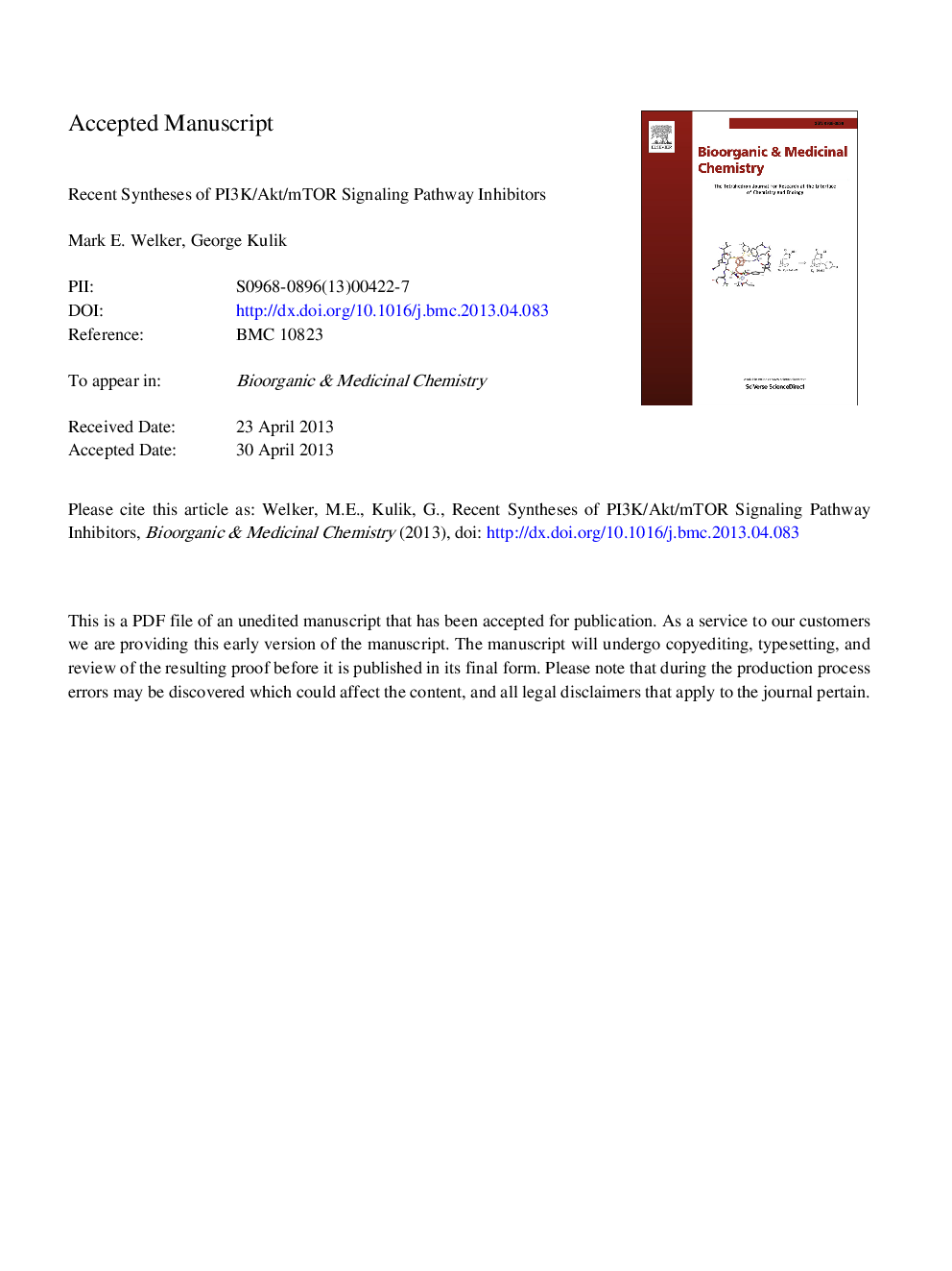 Recent syntheses of PI3K/Akt/mTOR signaling pathway inhibitors