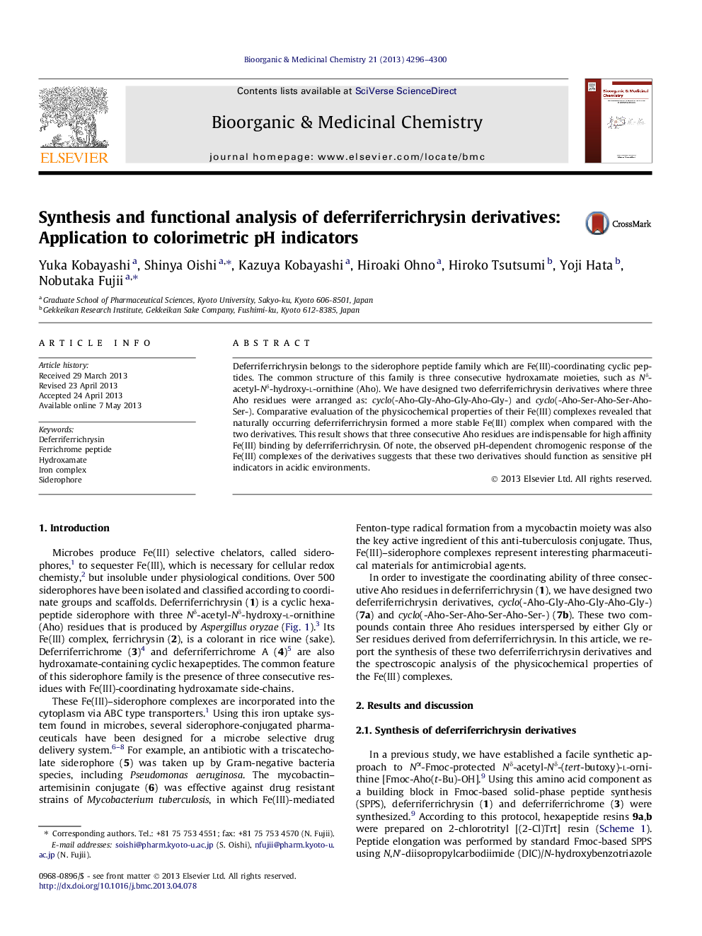 Synthesis and functional analysis of deferriferrichrysin derivatives: Application to colorimetric pH indicators