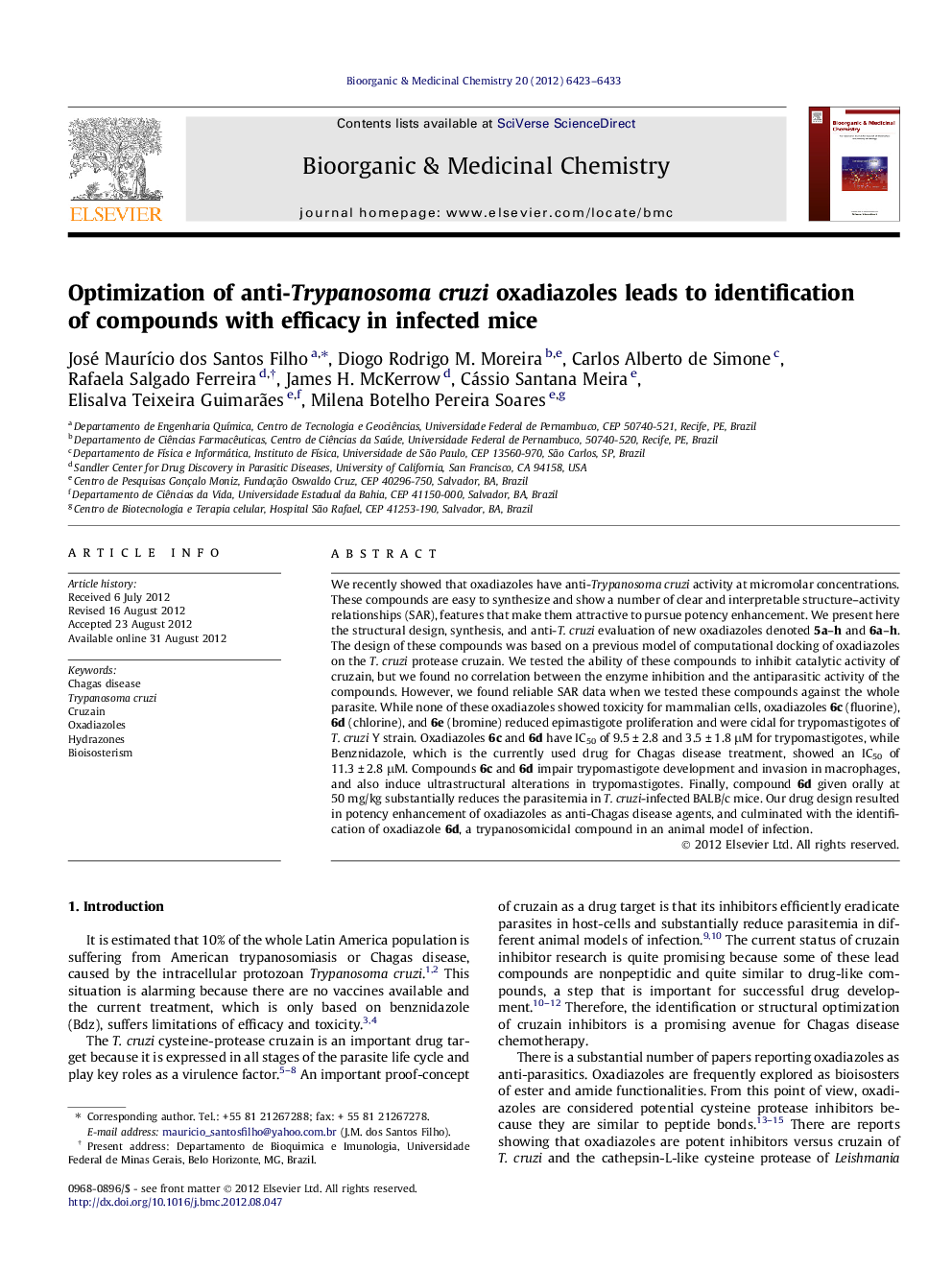 Optimization of anti-Trypanosoma cruzi oxadiazoles leads to identification of compounds with efficacy in infected mice