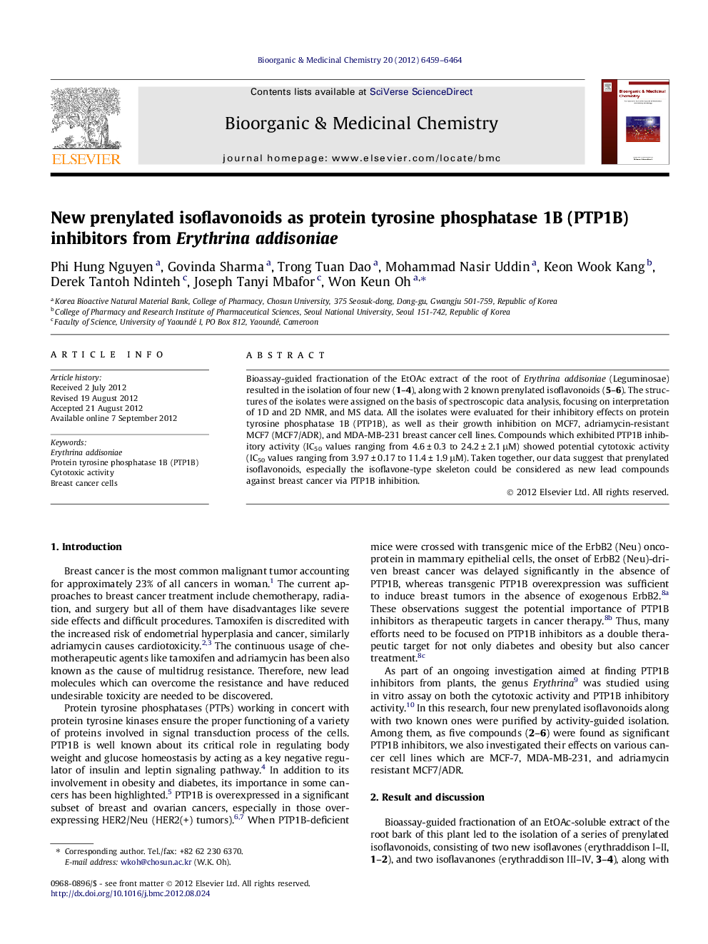 New prenylated isoflavonoids as protein tyrosine phosphatase 1B (PTP1B) inhibitors from Erythrina addisoniae