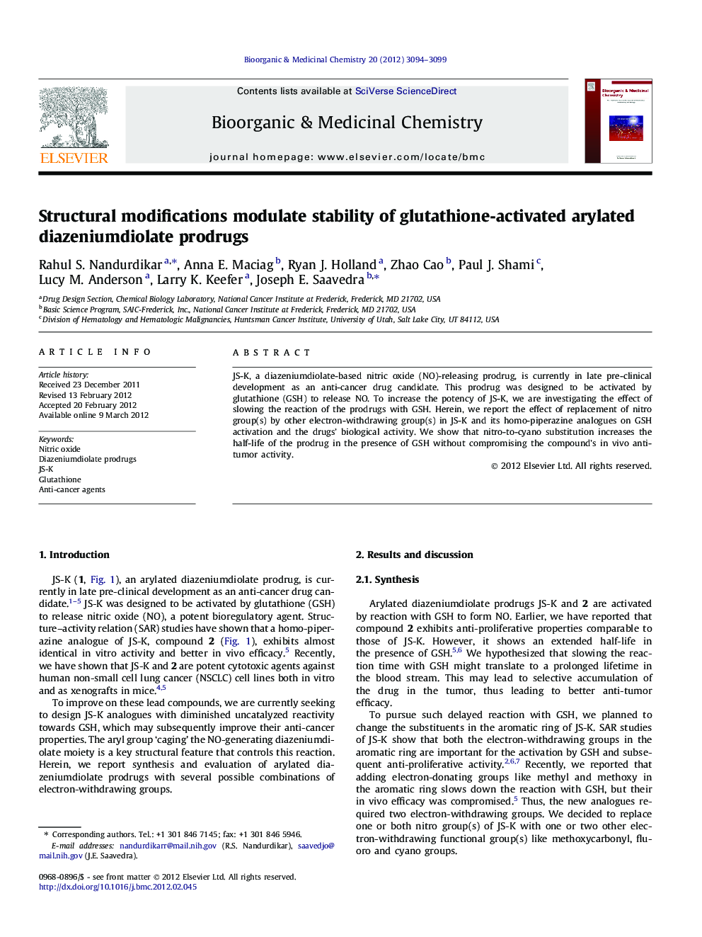 Structural modifications modulate stability of glutathione-activated arylated diazeniumdiolate prodrugs