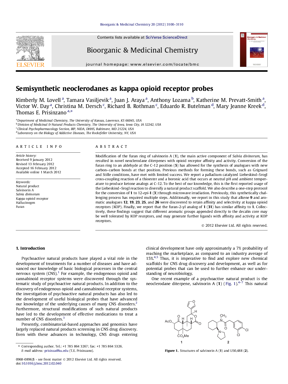 Semisynthetic neoclerodanes as kappa opioid receptor probes