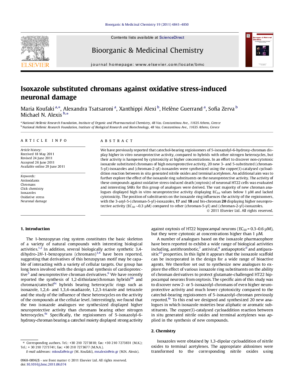 Isoxazole substituted chromans against oxidative stress-induced neuronal damage