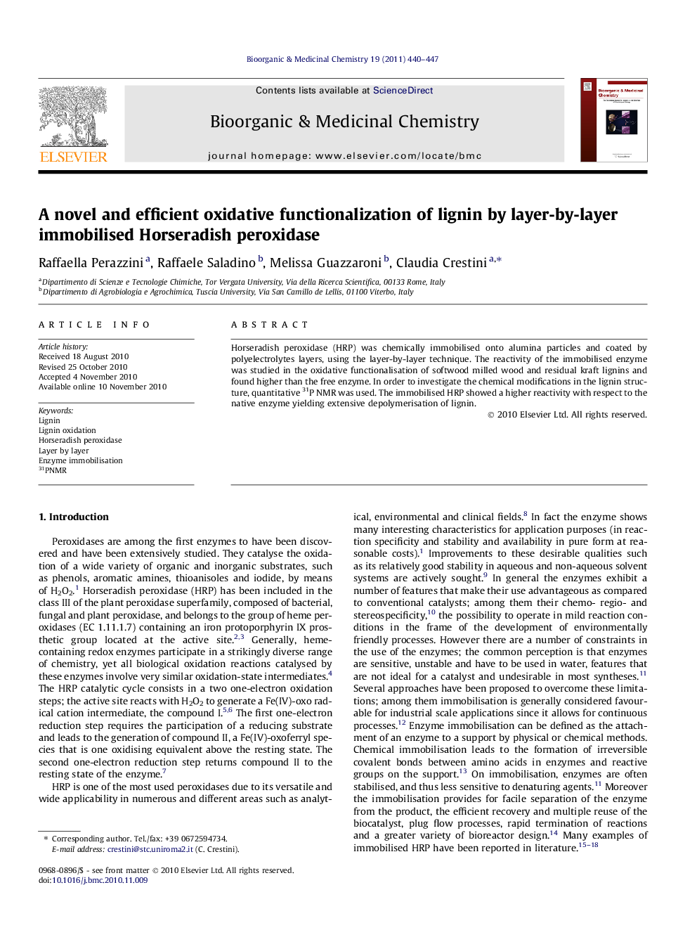 A novel and efficient oxidative functionalization of lignin by layer-by-layer immobilised Horseradish peroxidase