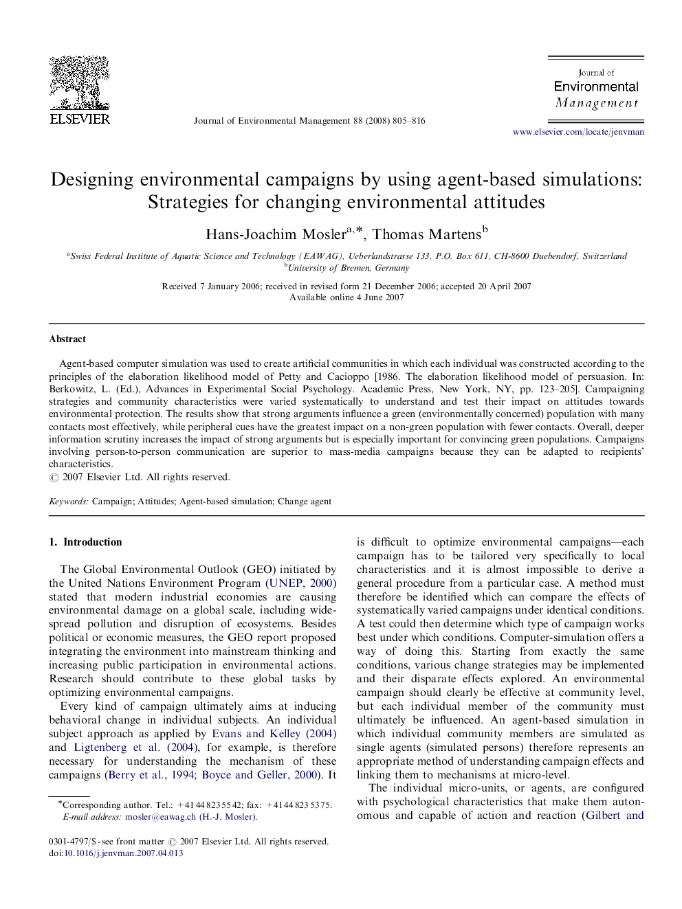 Designing environmental campaigns by using agent-based simulations: Strategies for changing environmental attitudes