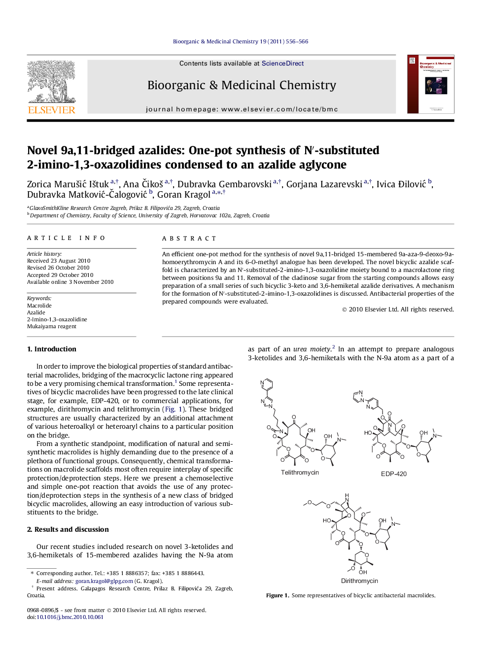 Novel 9a,11-bridged azalides: One-pot synthesis of Nâ²-substituted 2-imino-1,3-oxazolidines condensed to an azalide aglycone