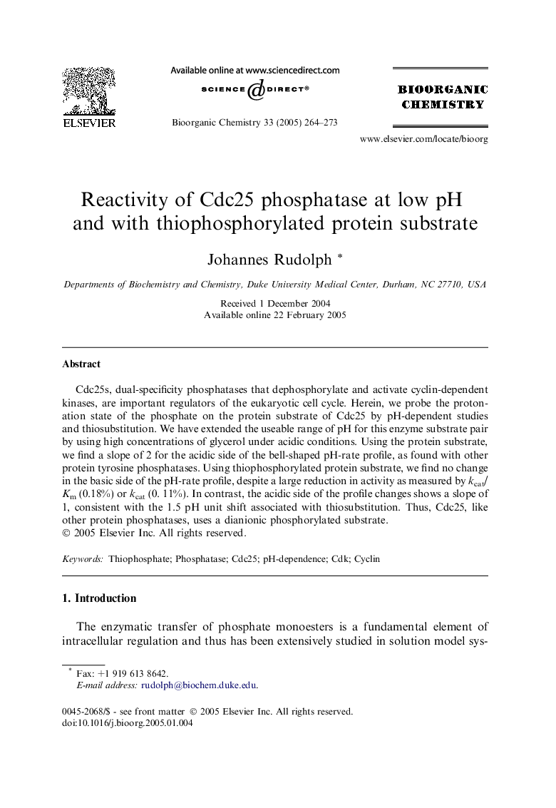 Reactivity of Cdc25 phosphatase at low pH and with thiophosphorylated protein substrate