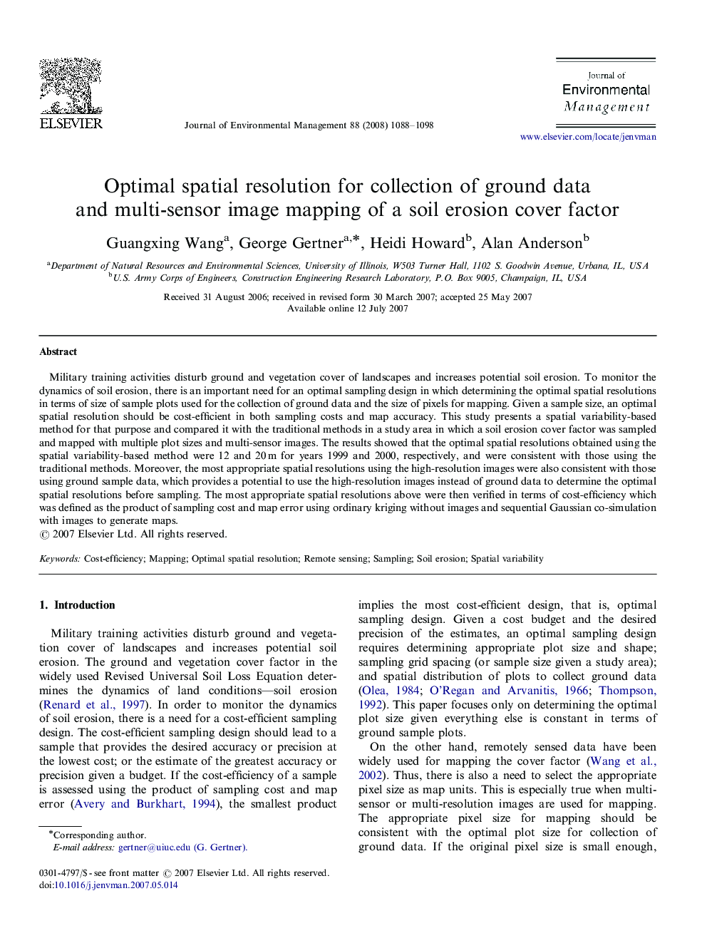 Optimal spatial resolution for collection of ground data and multi-sensor image mapping of a soil erosion cover factor