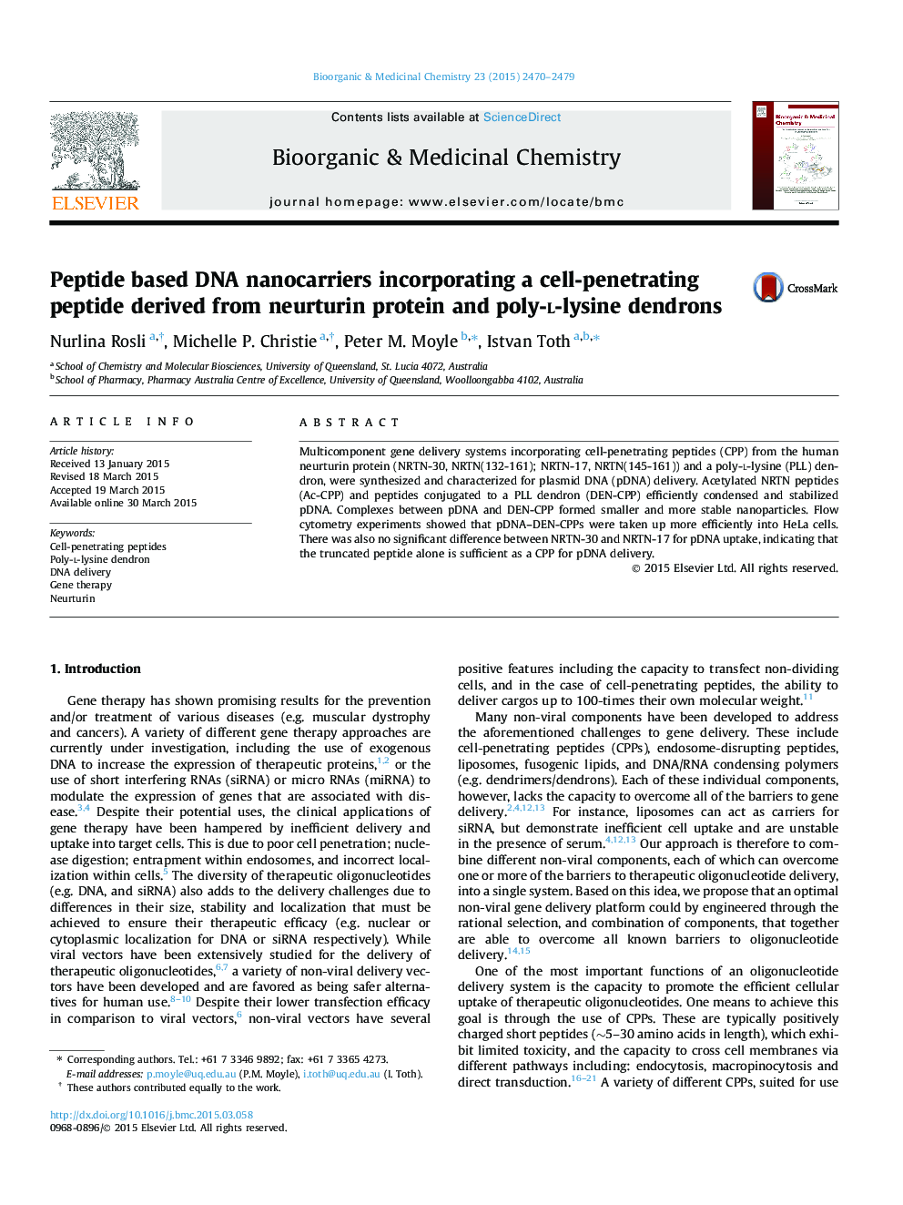 Peptide based DNA nanocarriers incorporating a cell-penetrating peptide derived from neurturin protein and poly-l-lysine dendrons