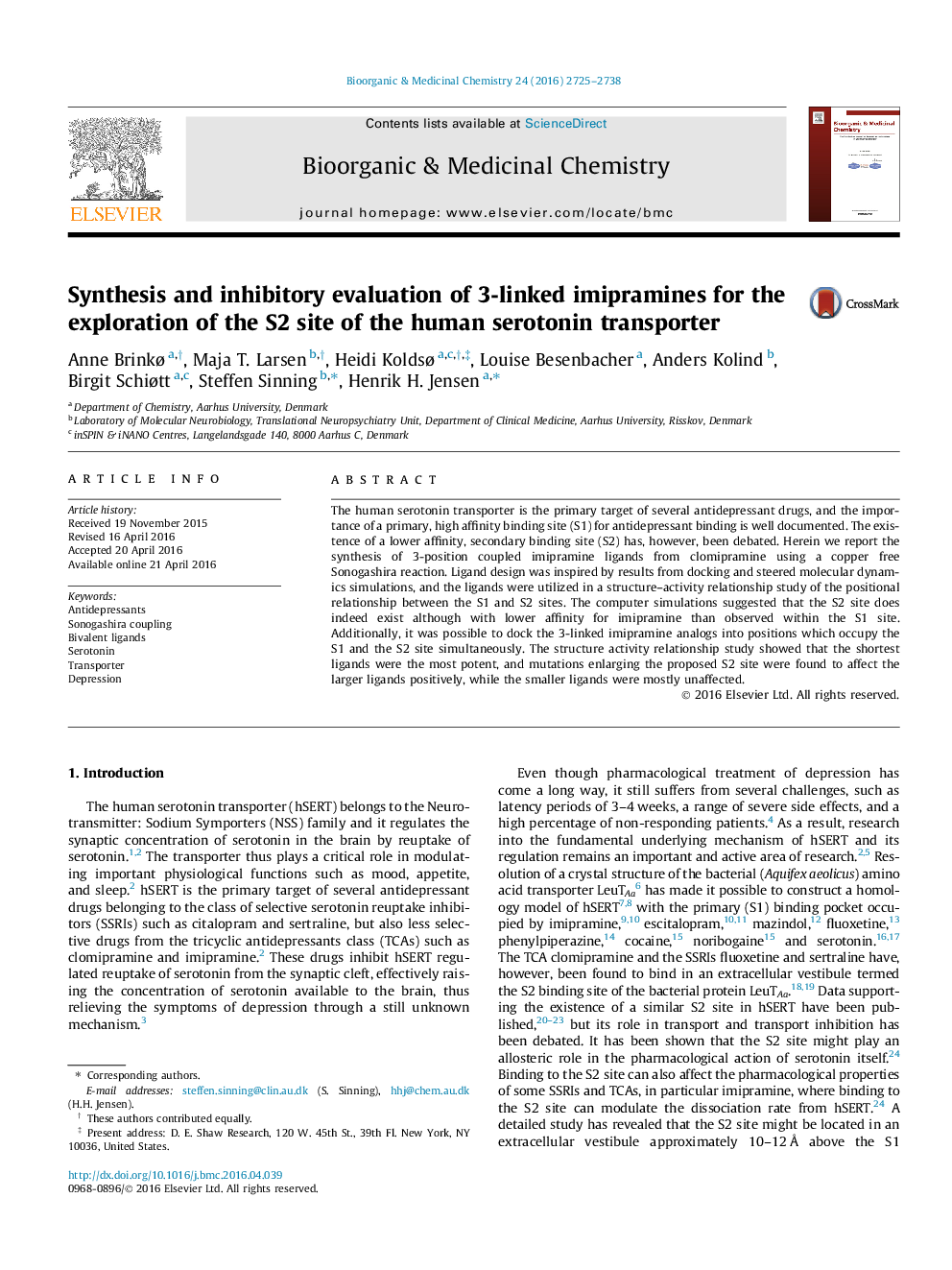 Synthesis and inhibitory evaluation of 3-linked imipramines for the exploration of the S2 site of the human serotonin transporter