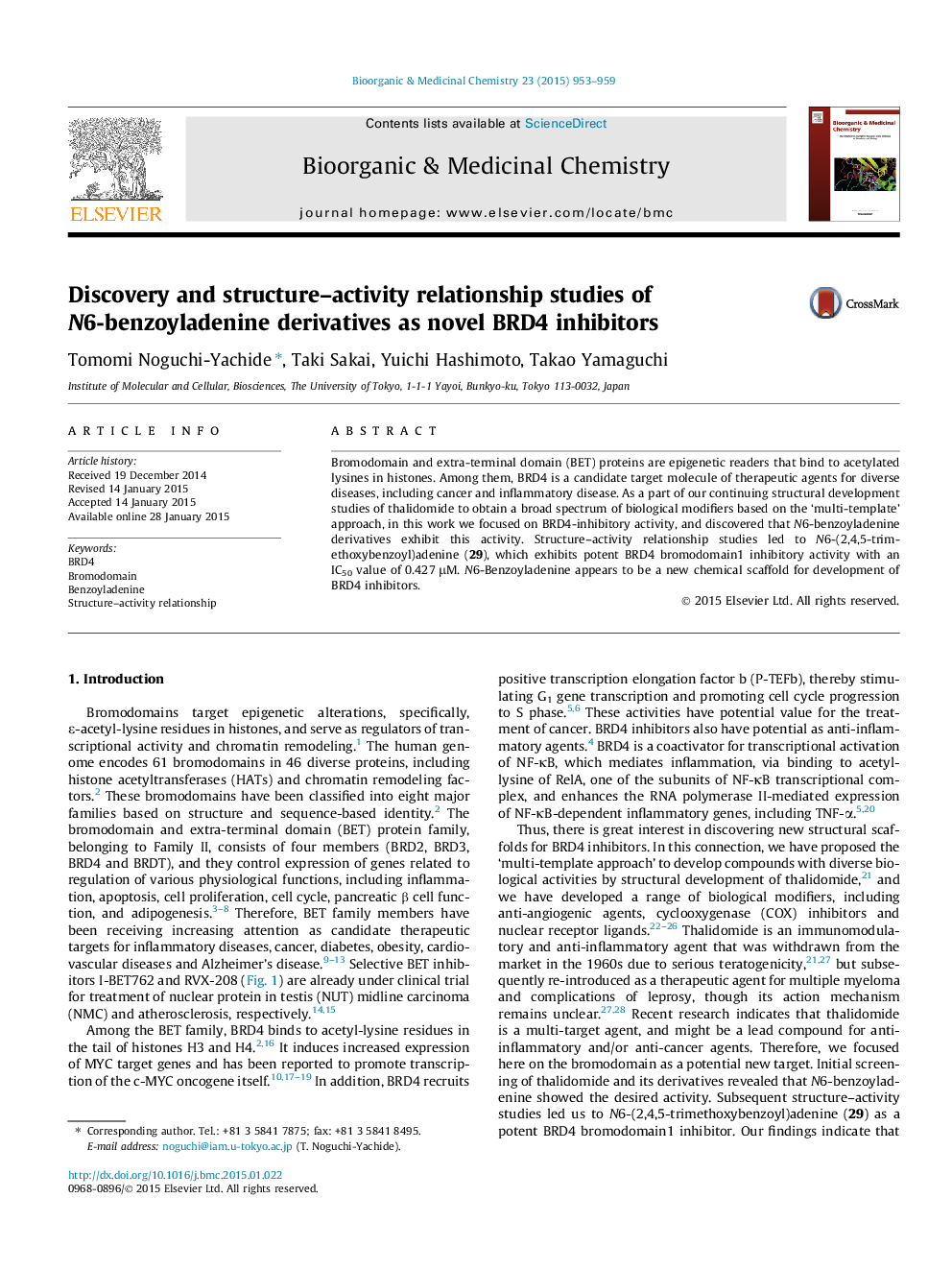 Discovery and structure-activity relationship studies of N6-benzoyladenine derivatives as novel BRD4 inhibitors