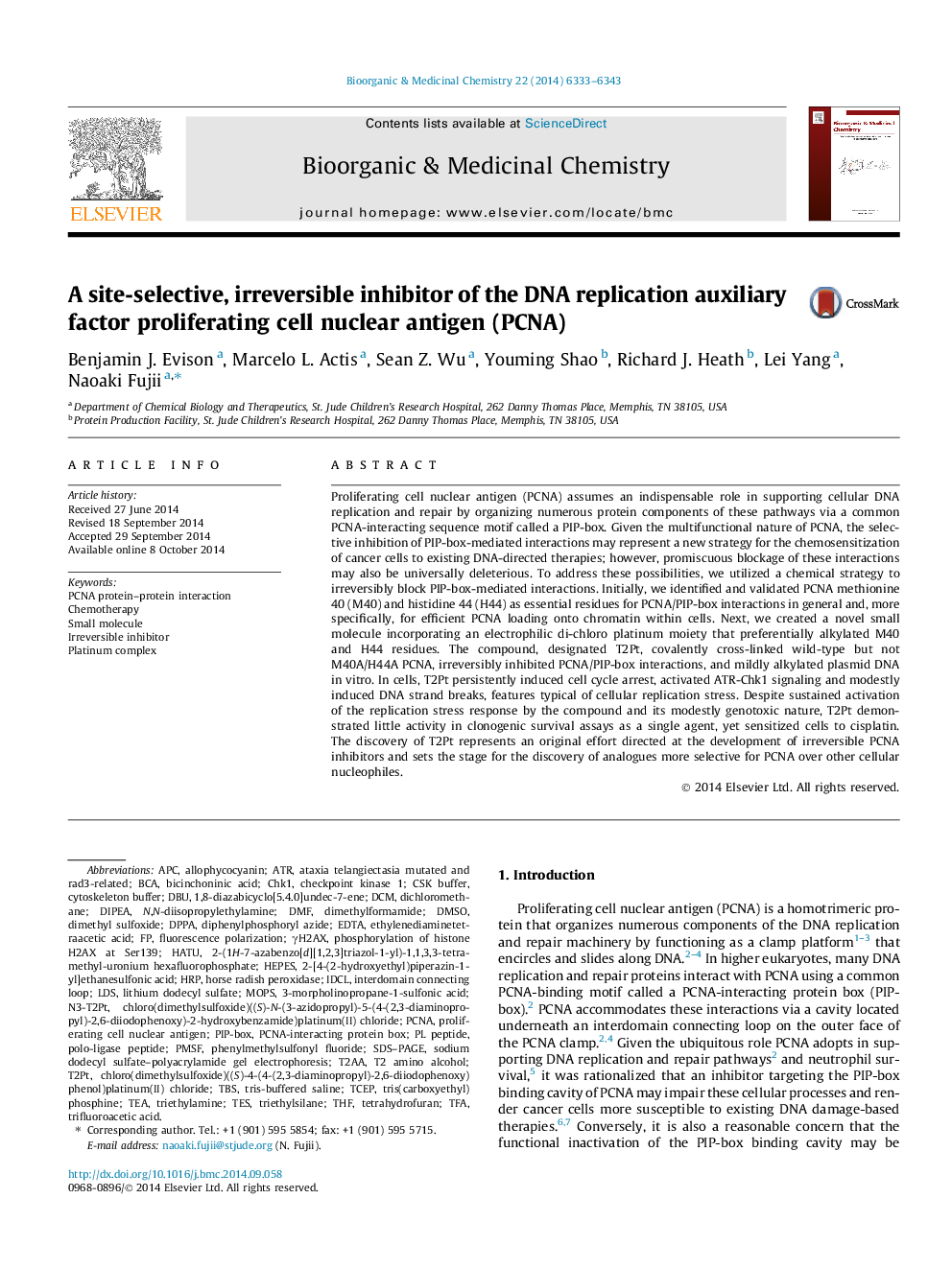 A site-selective, irreversible inhibitor of the DNA replication auxiliary factor proliferating cell nuclear antigen (PCNA)