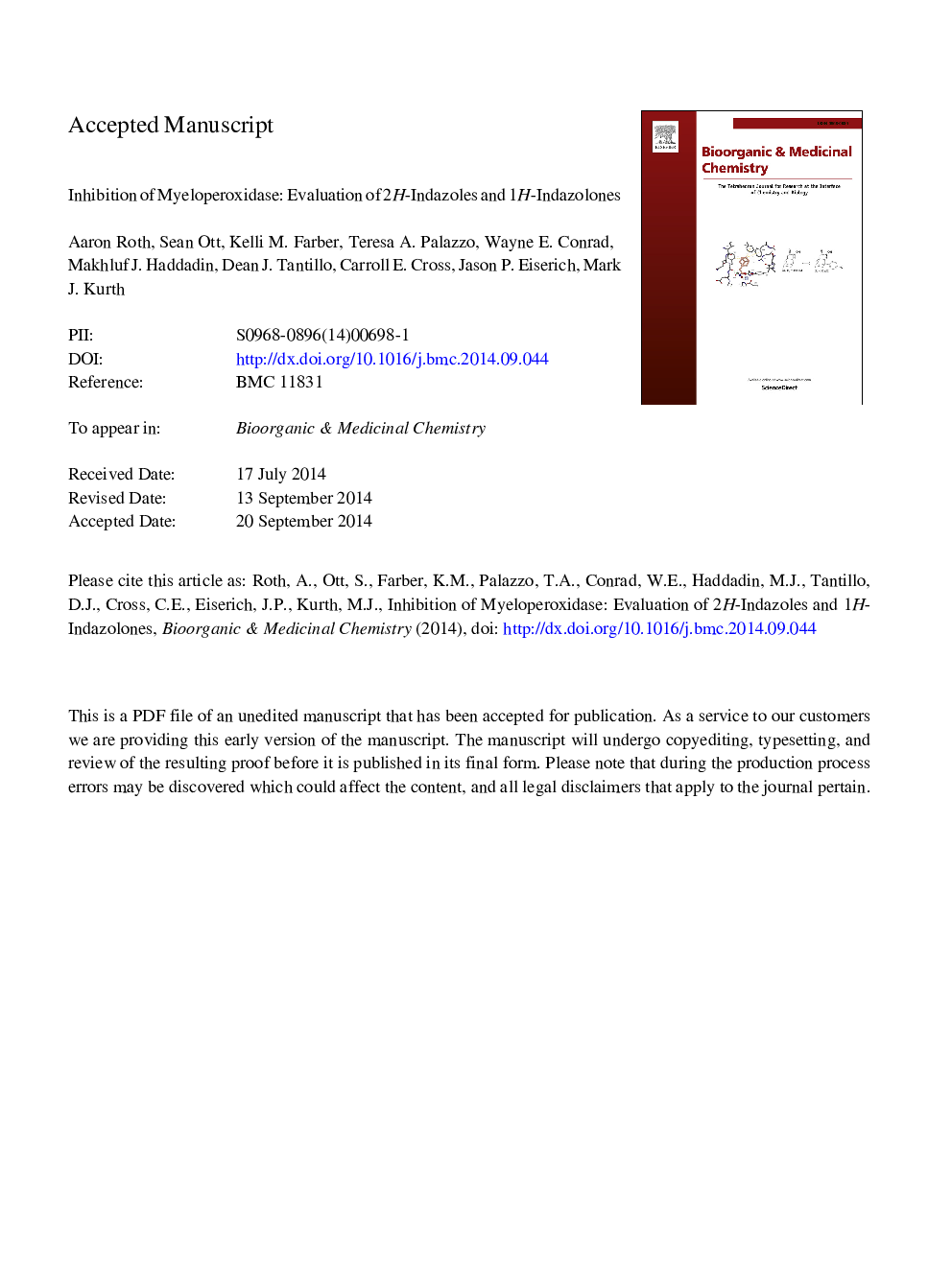 Inhibition of myeloperoxidase: Evaluation of 2H-indazoles and 1H-indazolones