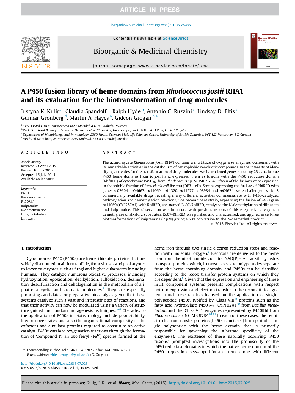 A P450 fusion library of heme domains from Rhodococcus jostii RHA1 and its evaluation for the biotransformation of drug molecules