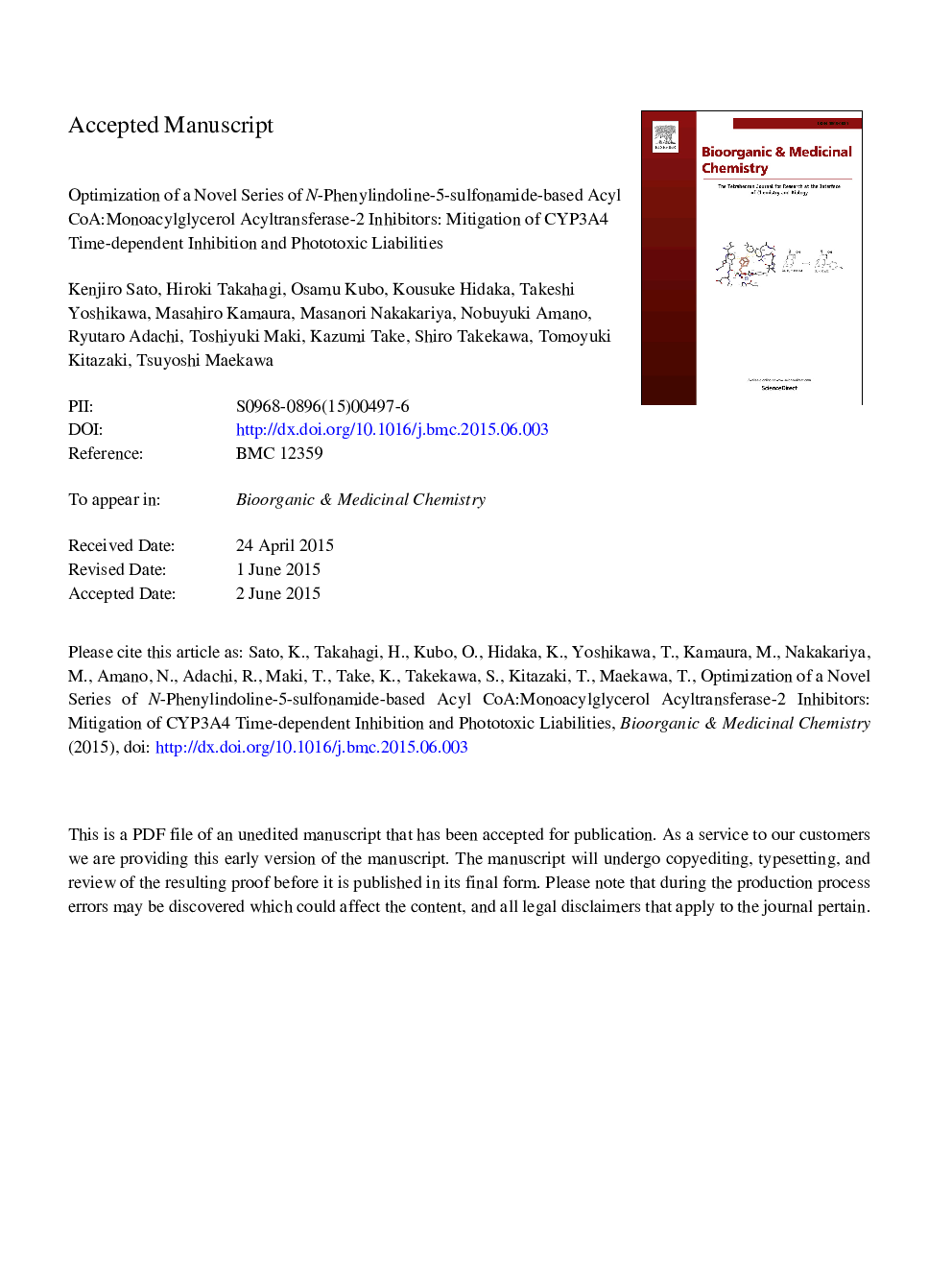 Optimization of a novel series of N-phenylindoline-5-sulfonamide-based acyl CoA:monoacylglycerol acyltransferase-2 inhibitors: Mitigation of CYP3A4 time-dependent inhibition and phototoxic liabilities