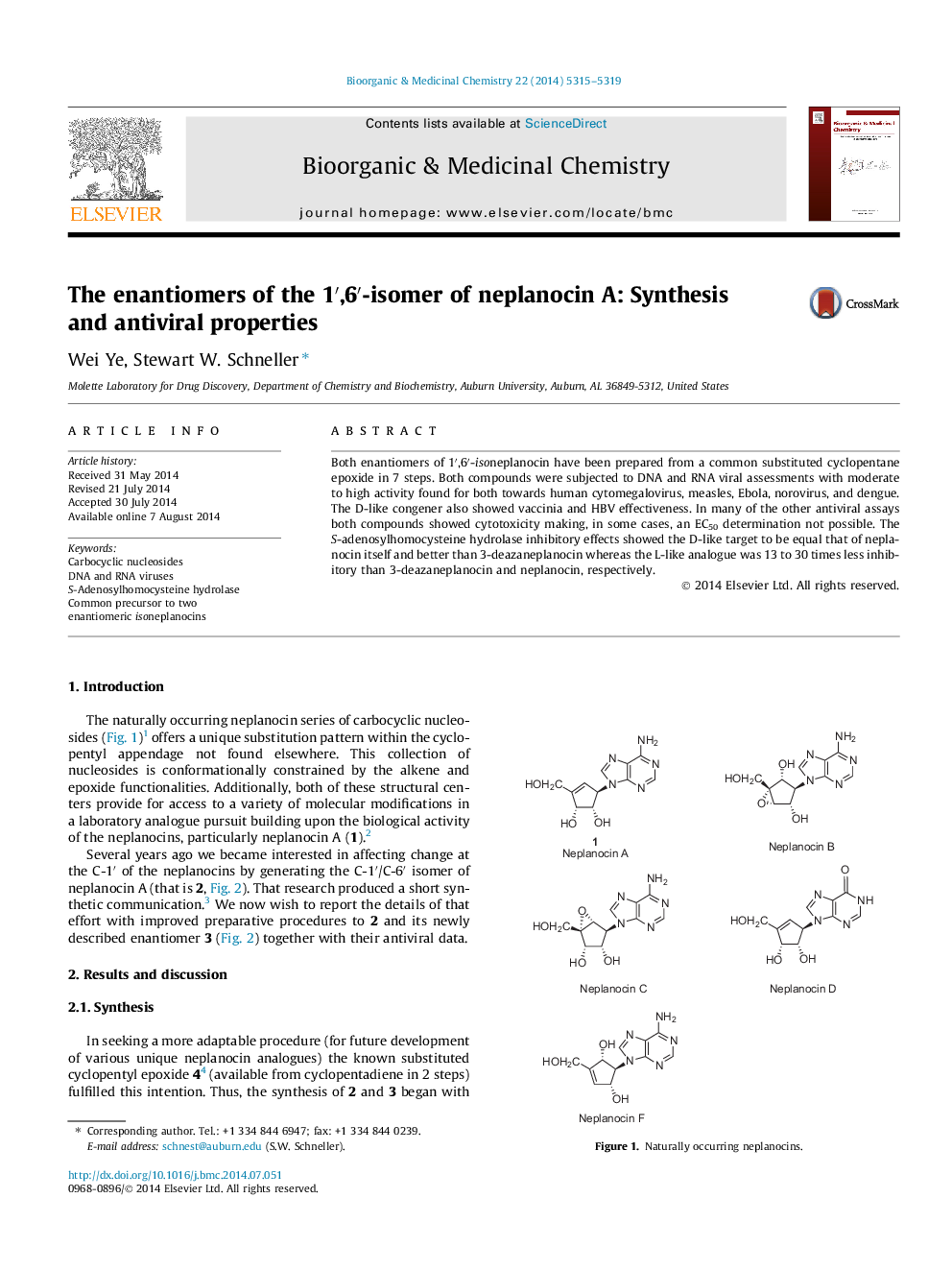 The enantiomers of the 1â²,6â²-isomer of neplanocin A: Synthesis and antiviral properties