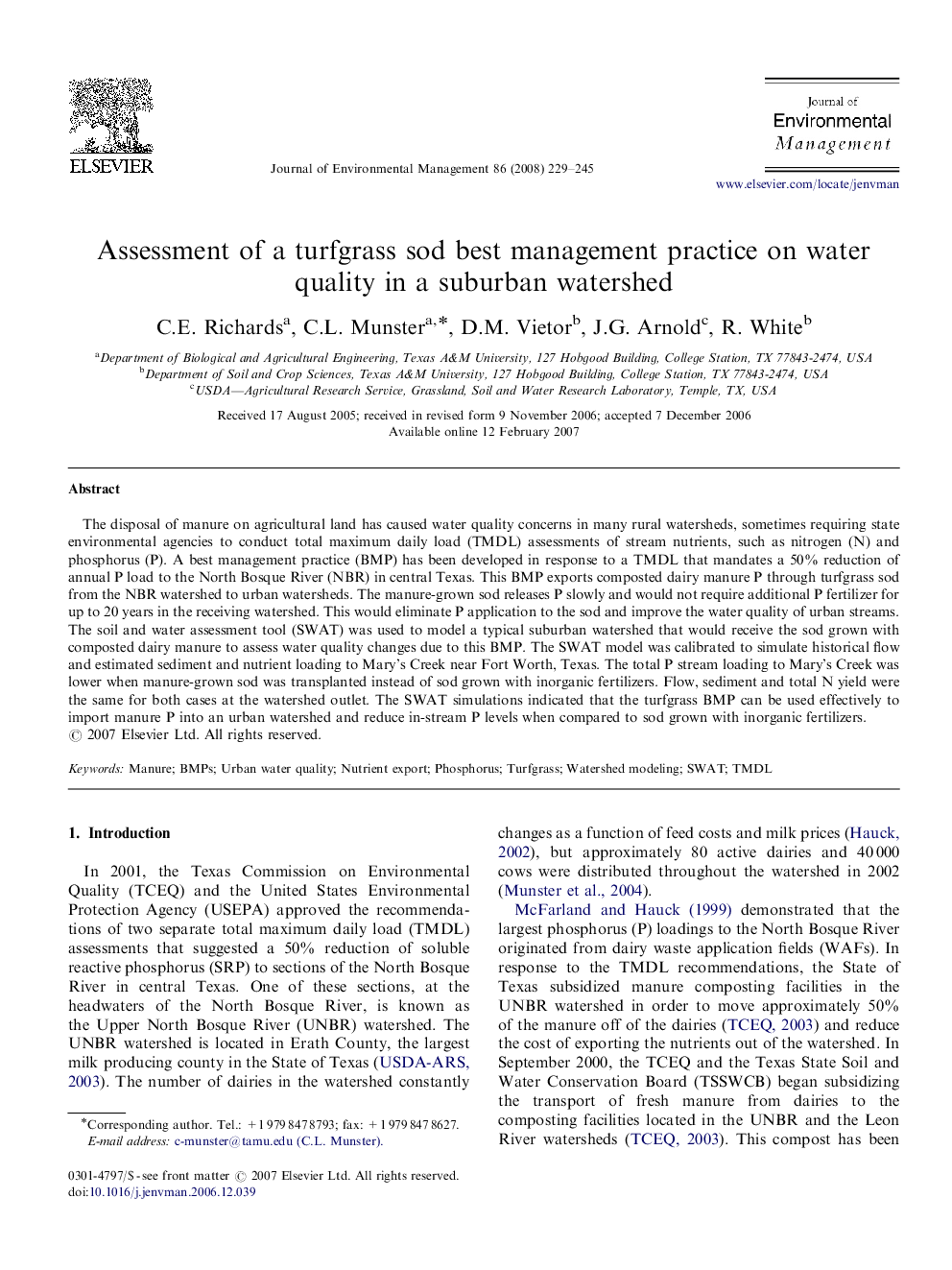 Assessment of a turfgrass sod best management practice on water quality in a suburban watershed