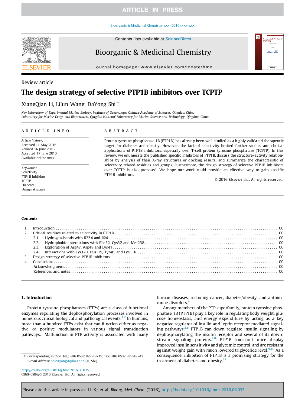 The design strategy of selective PTP1B inhibitors over TCPTP