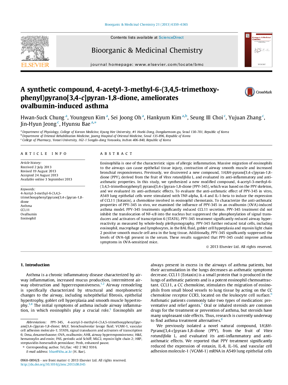 A synthetic compound, 4-acetyl-3-methyl-6-(3,4,5-trimethoxyphenyl)pyrano[3,4-c]pyran-1,8-dione, ameliorates ovalbumin-induced asthma