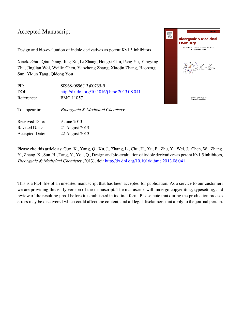 Design and bio-evaluation of indole derivatives as potent Kv1.5 inhibitors