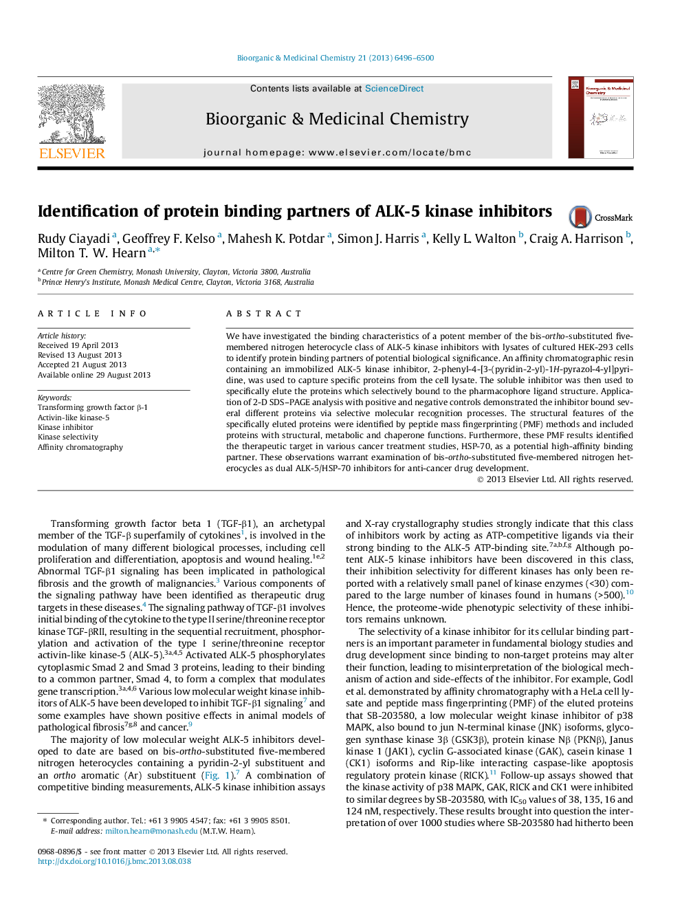 Identification of protein binding partners of ALK-5 kinase inhibitors