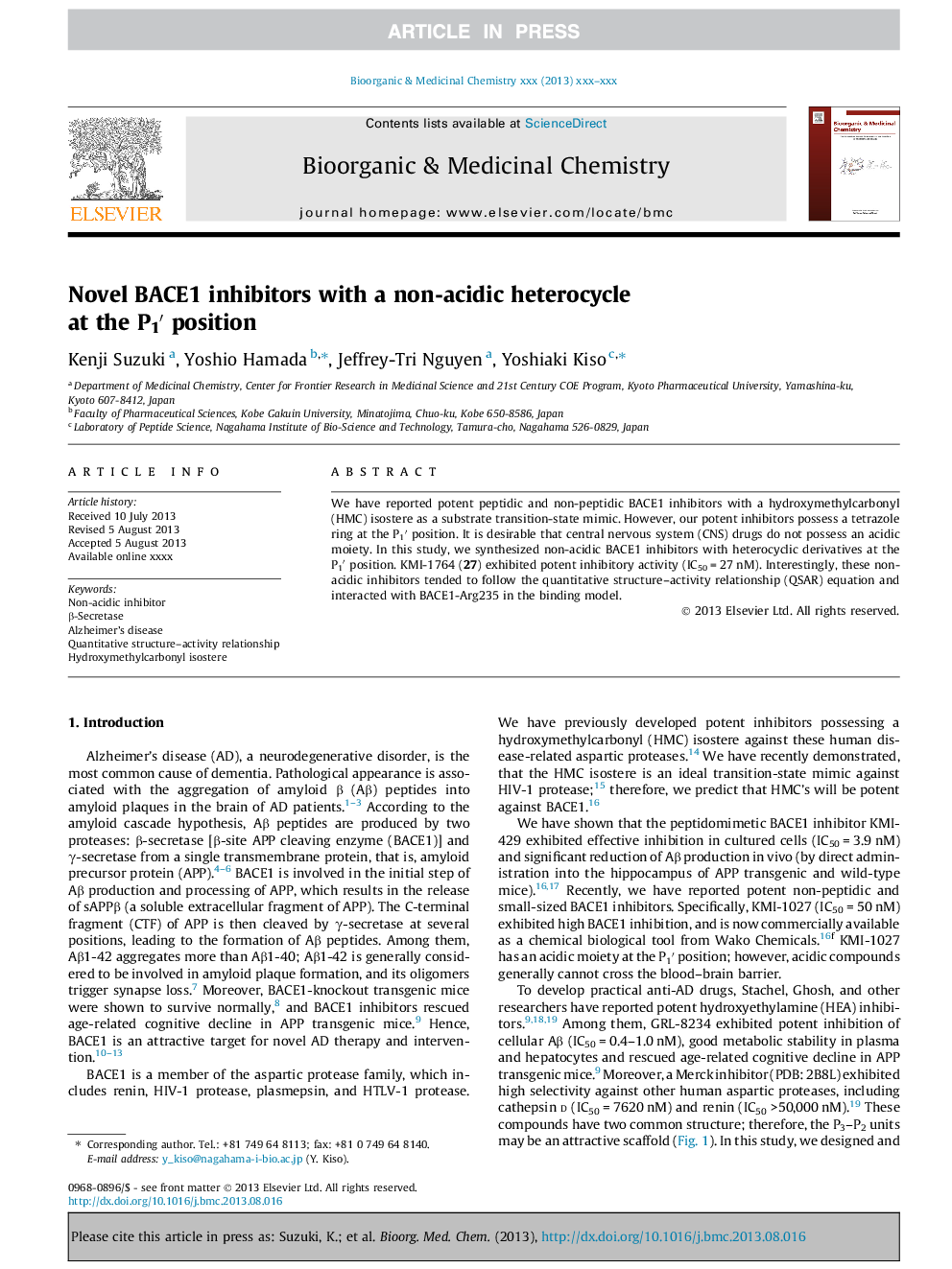 Novel BACE1 inhibitors with a non-acidic heterocycle at the P1â² position