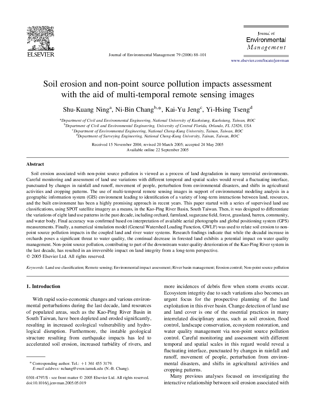 Soil erosion and non-point source pollution impacts assessment with the aid of multi-temporal remote sensing images