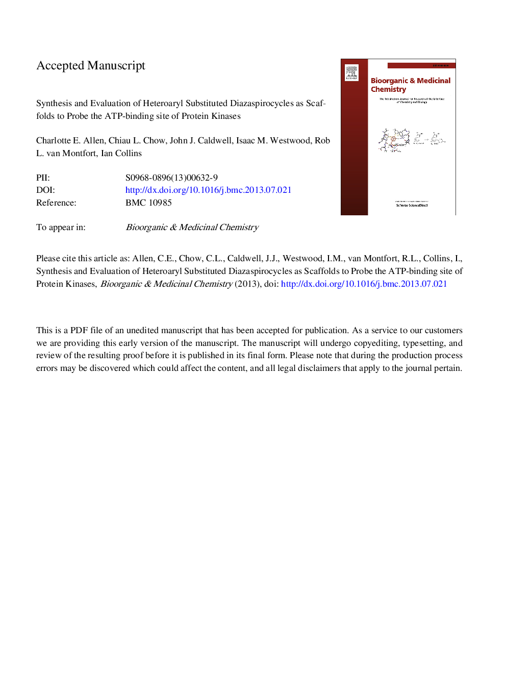 Synthesis and evaluation of heteroaryl substituted diazaspirocycles as scaffolds to probe the ATP-binding site of protein kinases