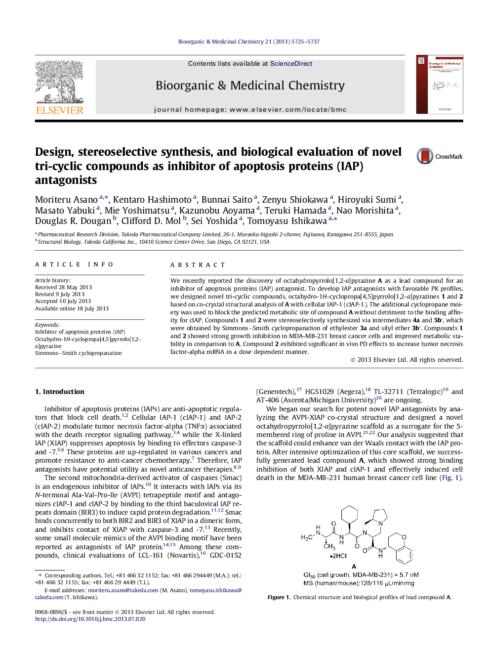 Design, stereoselective synthesis, and biological evaluation of novel tri-cyclic compounds as inhibitor of apoptosis proteins (IAP) antagonists