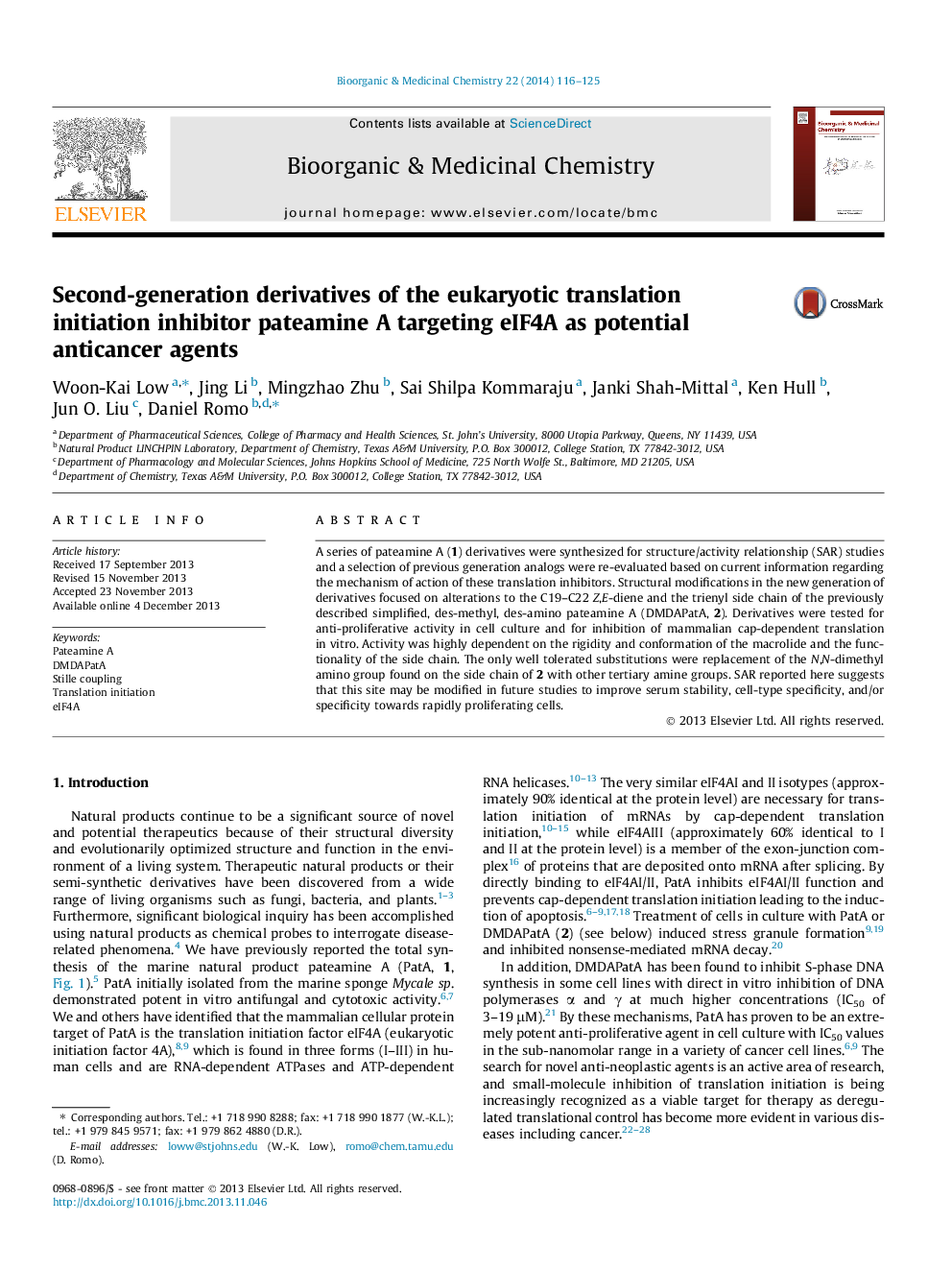 Second-generation derivatives of the eukaryotic translation initiation inhibitor pateamine A targeting eIF4A as potential anticancer agents