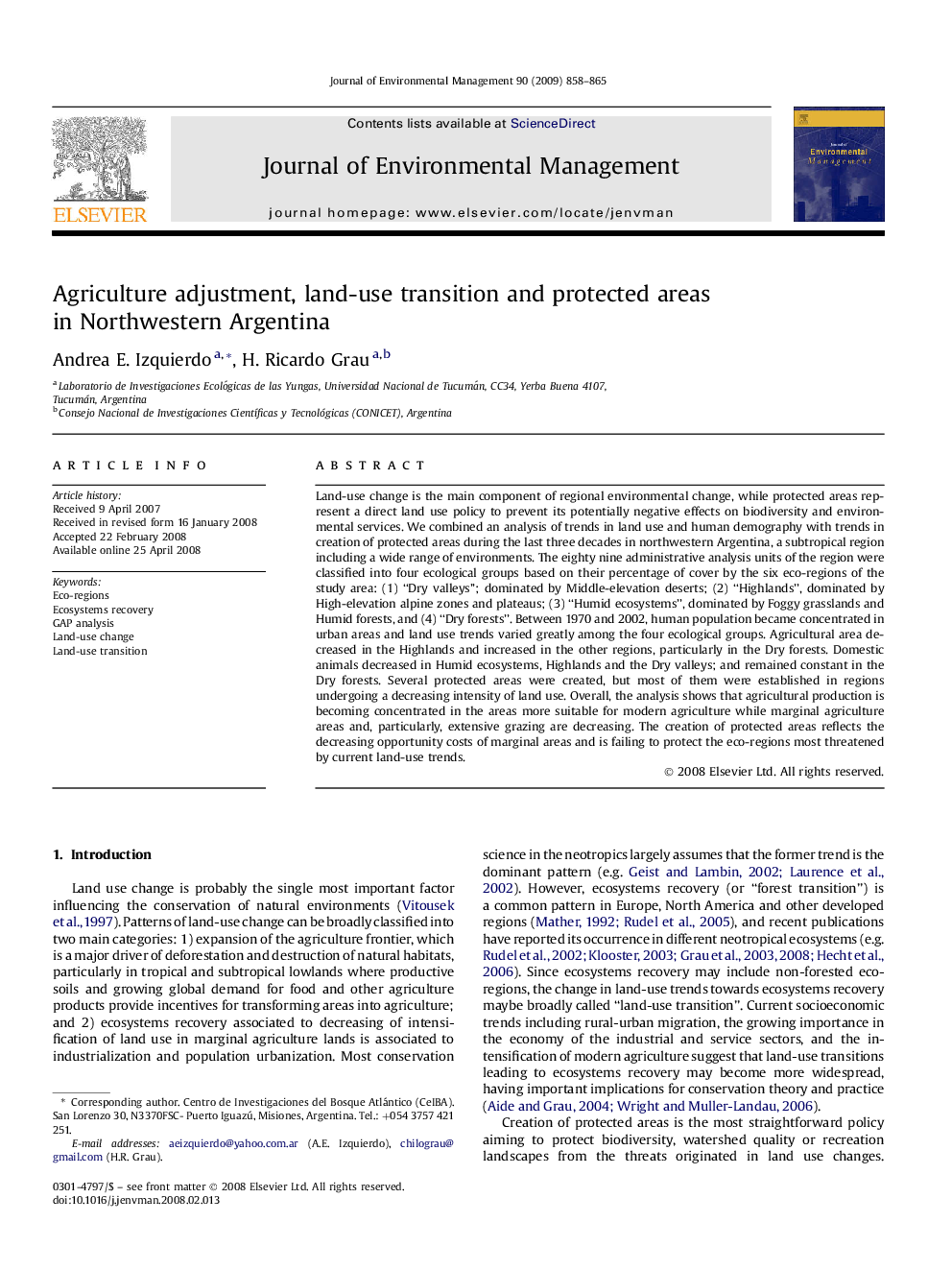 Agriculture adjustment, land-use transition and protected areas in Northwestern Argentina