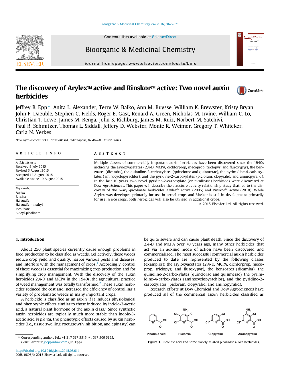 The discovery of Arylexâ¢ active and Rinskorâ¢ active: Two novel auxin herbicides