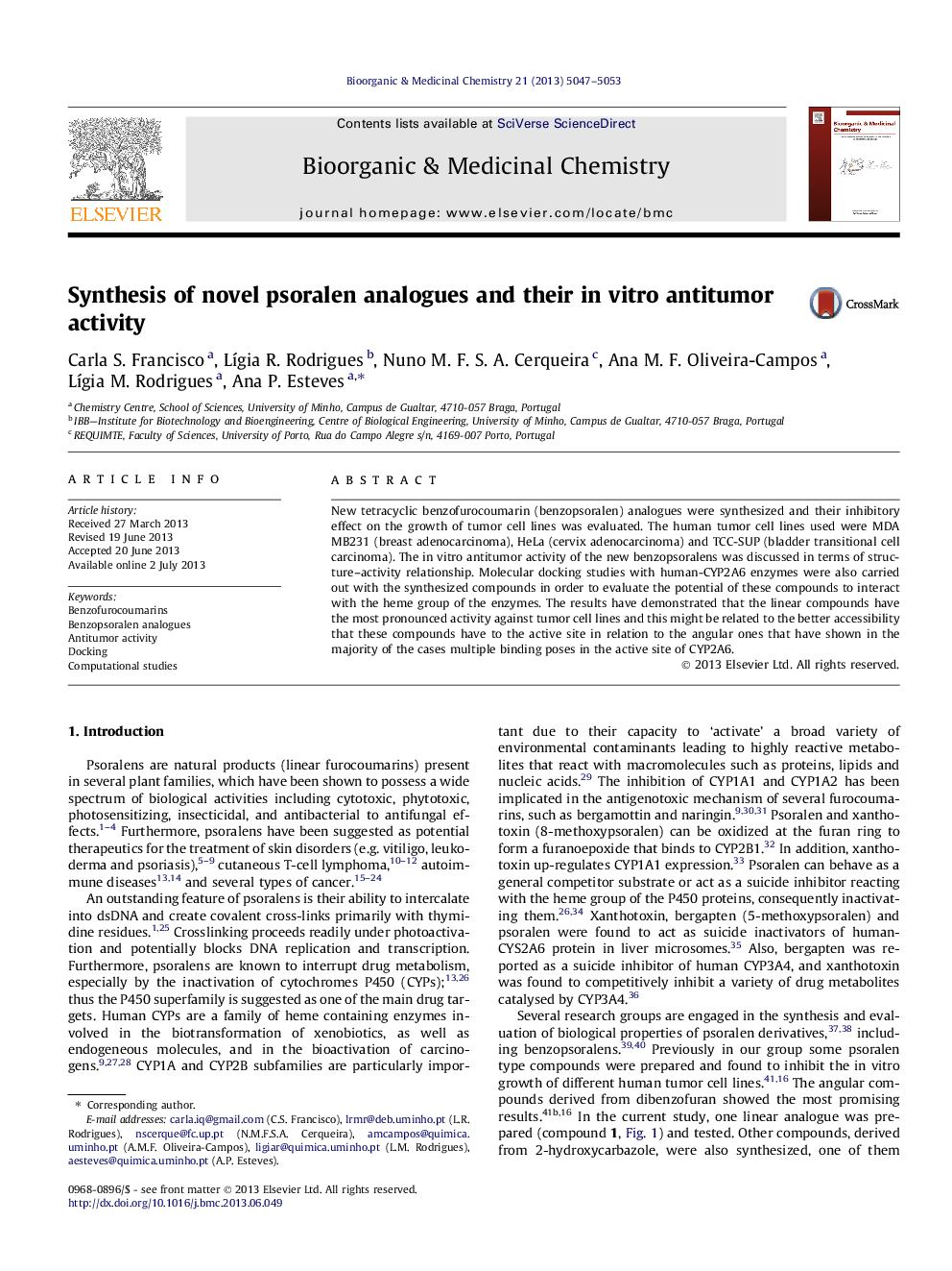 عکس صفحه اول مقاله: Synthesis of novel psoralen analogues and their in vitro antitumor activity Synthesis of novel psoralen analogues and their in vitro antitumor activity