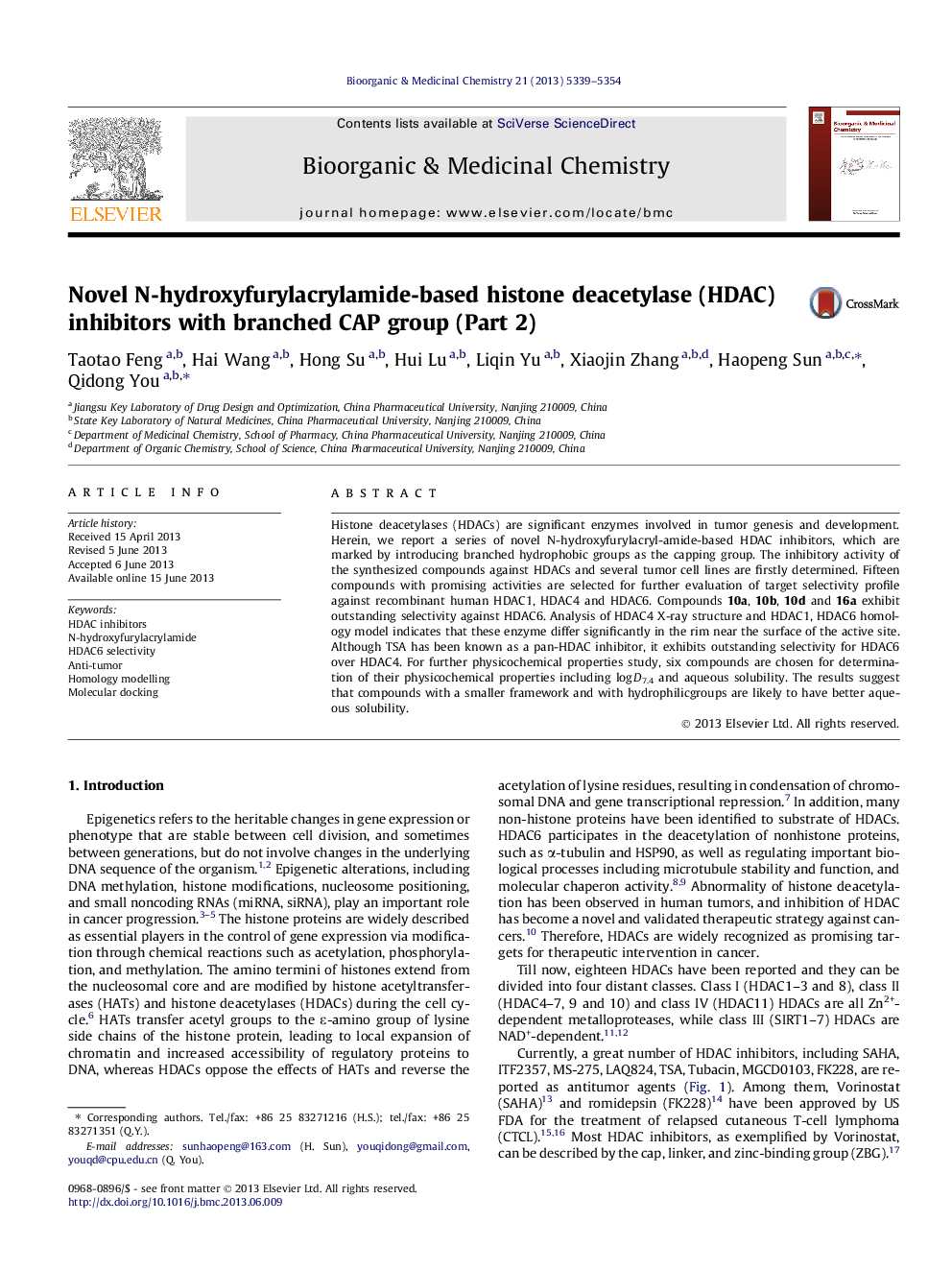 Novel N-hydroxyfurylacrylamide-based histone deacetylase (HDAC) inhibitors with branched CAP group (Part 2)