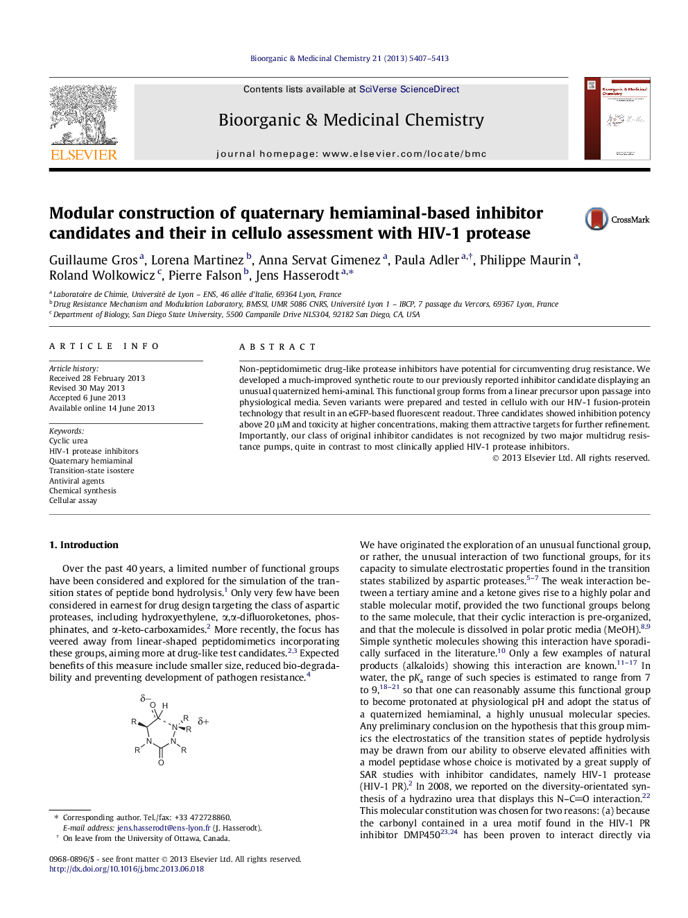 Modular construction of quaternary hemiaminal-based inhibitor candidates and their in cellulo assessment with HIV-1 protease