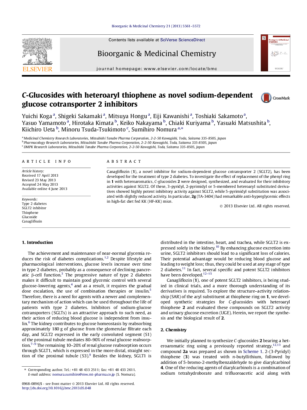 C-Glucosides with heteroaryl thiophene as novel sodium-dependent glucose cotransporter 2 inhibitors