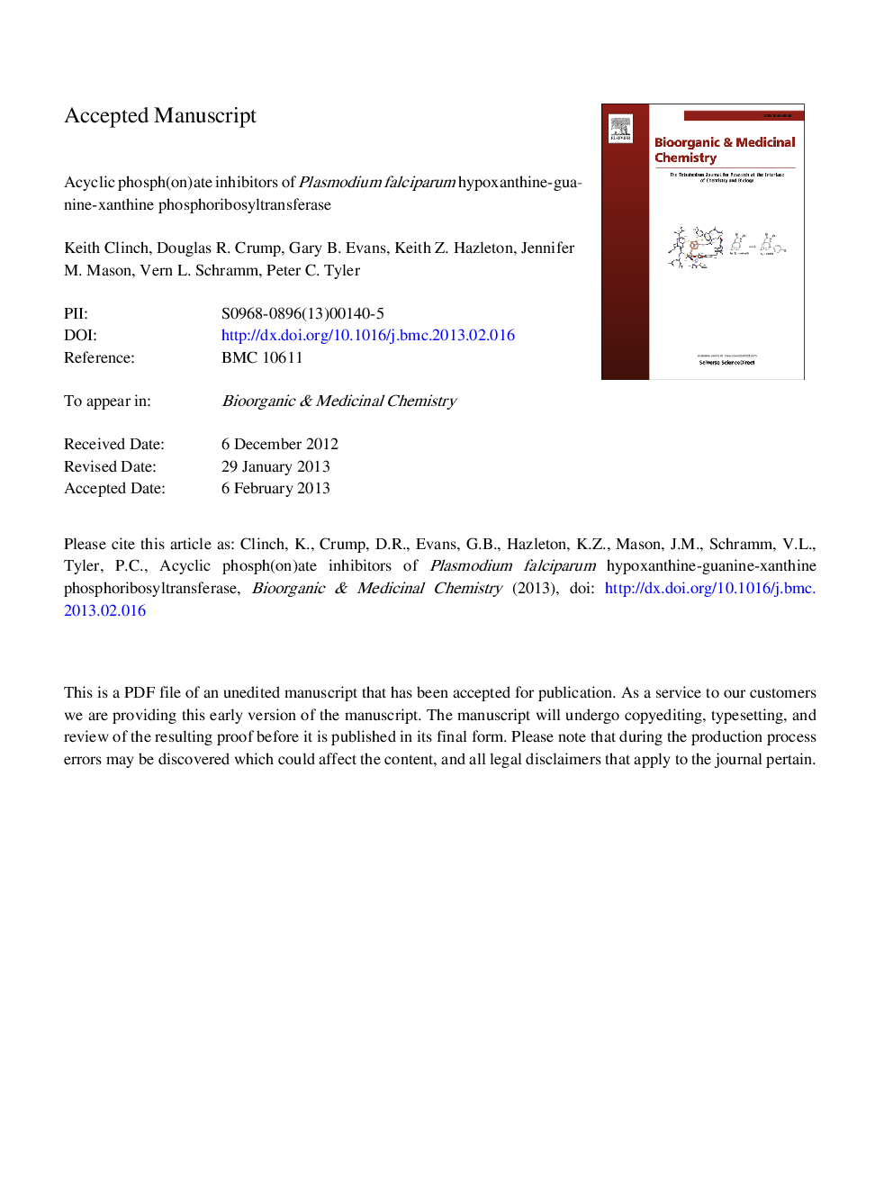 اسید فسفریک (در) مهارکننده های پلاسمودیوم فالسیپاروم هیپوکسانتین-گوانین-زانتی فسفریبوسیل ترانسفراز 