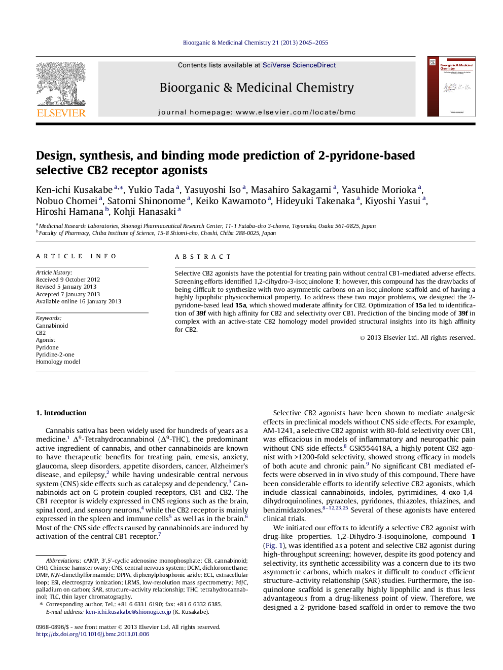 Design, synthesis, and binding mode prediction of 2-pyridone-based selective CB2 receptor agonists