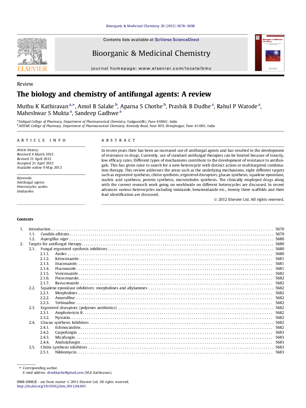 The biology and chemistry of antifungal agents: A review