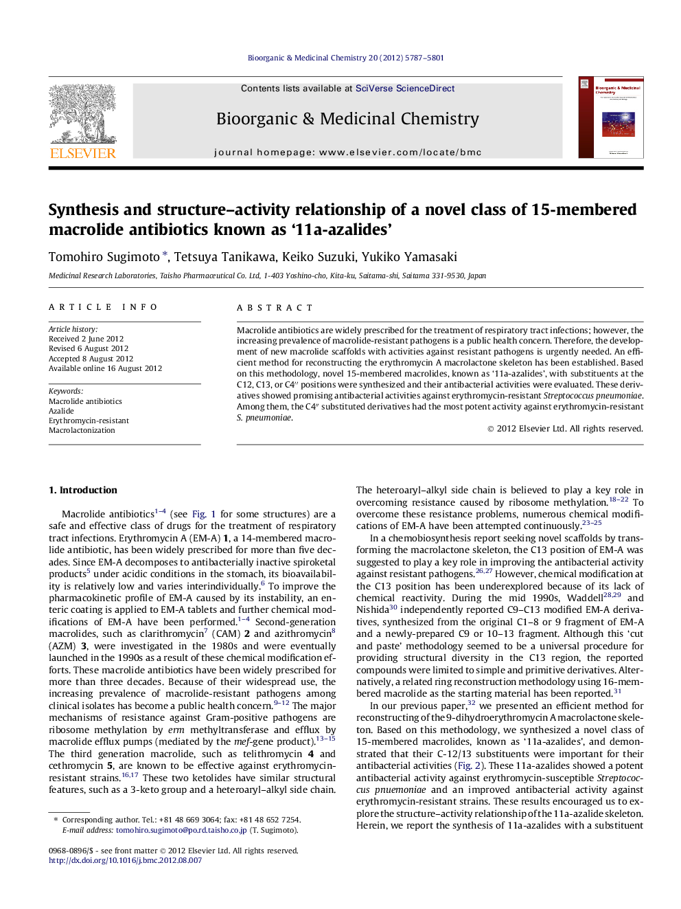 Synthesis and structure-activity relationship of a novel class of 15-membered macrolide antibiotics known as '11a-azalides'