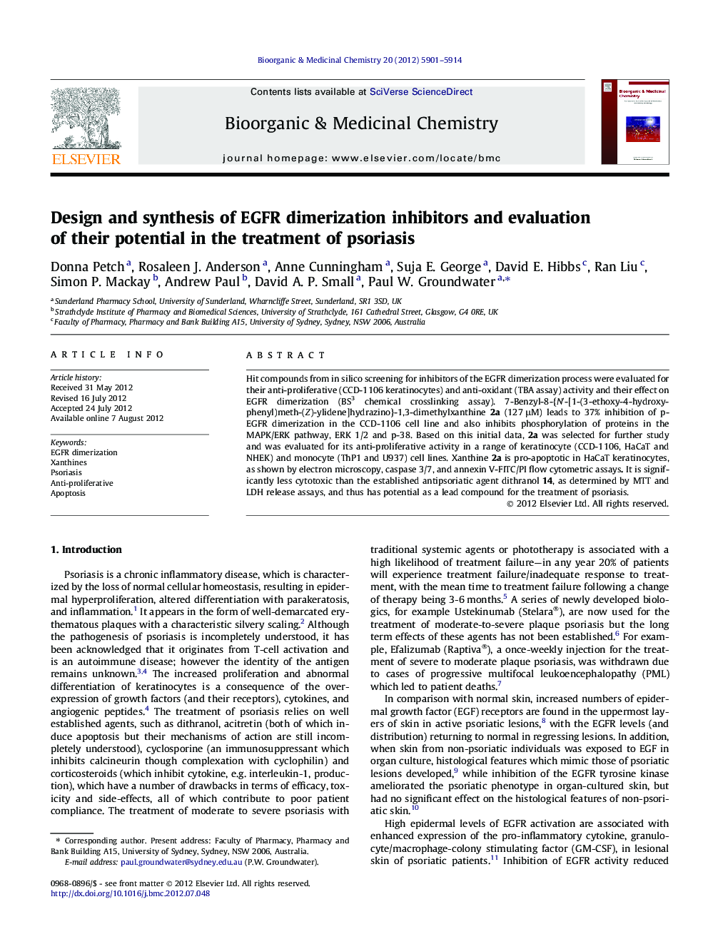Design and synthesis of EGFR dimerization inhibitors and evaluation of their potential in the treatment of psoriasis