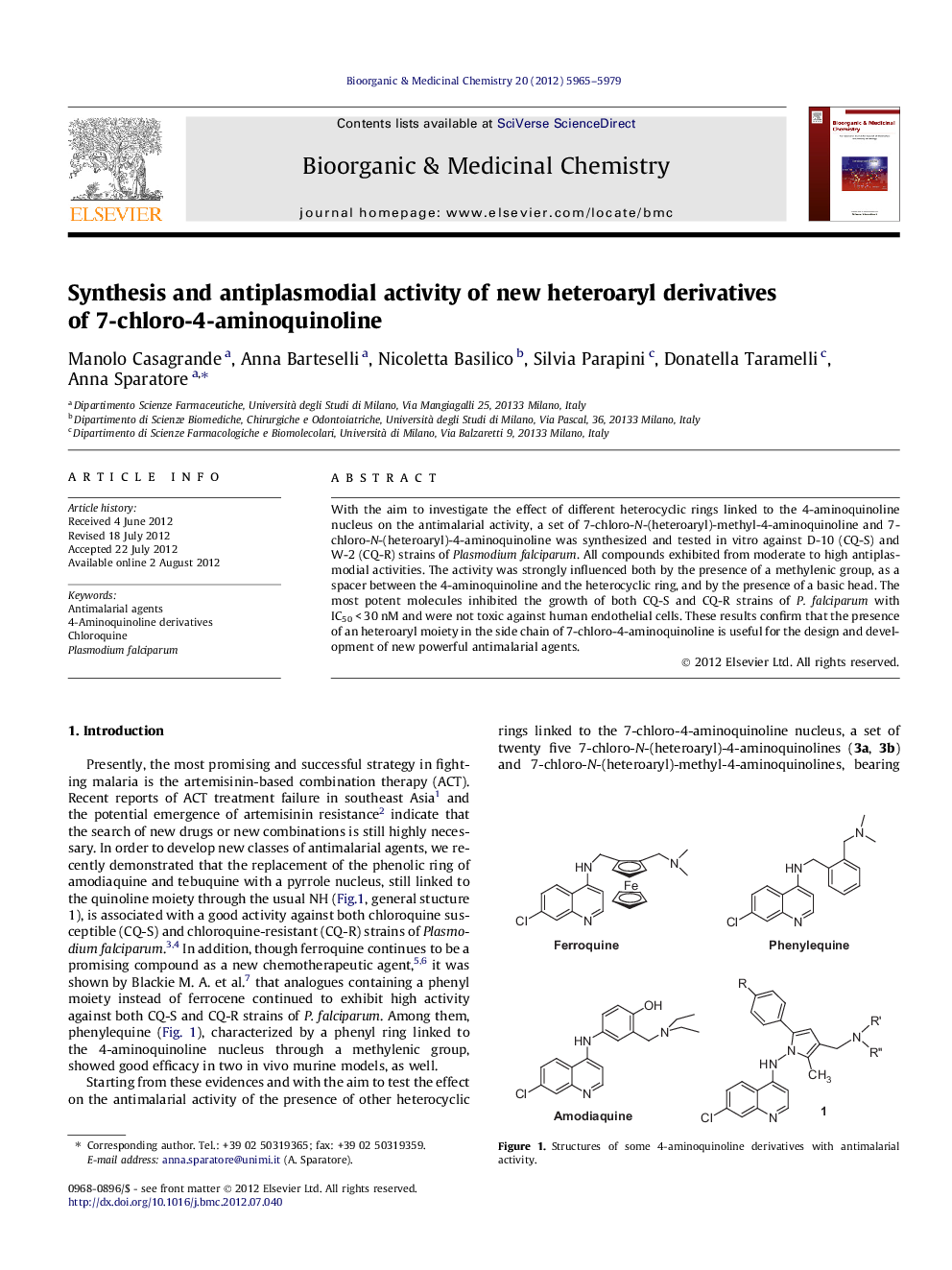 Synthesis and antiplasmodial activity of new heteroaryl derivatives of 7-chloro-4-aminoquinoline